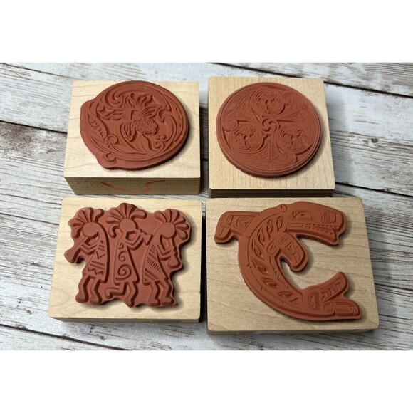 Lot 4 PSX Design 1995-1999 Wood Mounted Rubber Stamp - Tribal Native Vintage - Picture 2 of 8